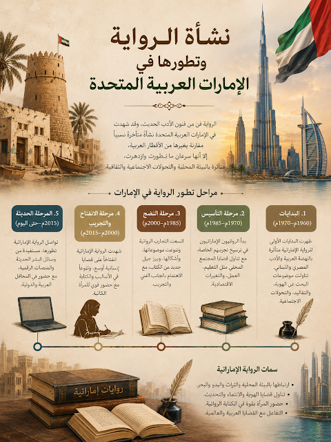 صورة توضيحية عن نشأة الرواية وتطورها في الإمارات العربية المتحدة
