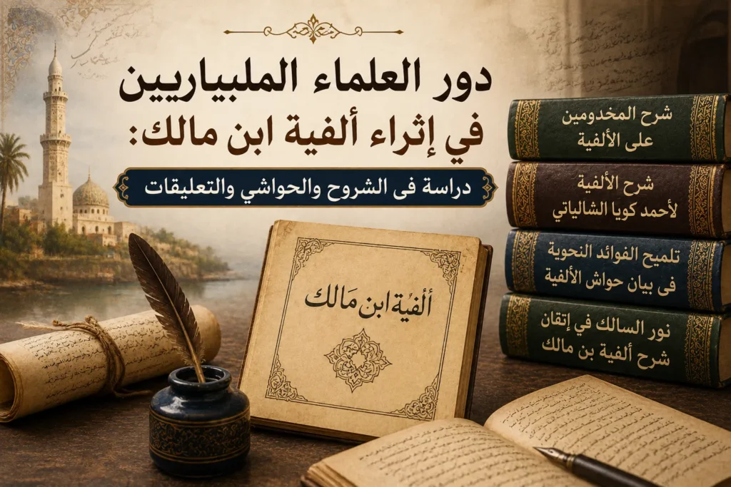 دور العلماء المليباريين في إثراء ألفية ابن مالك: دراسة فى الشروح والحواشي والتعليقات 11 دور العلماء المليباريين في إثراء ألفية ابن مالك: دراسة في جهود علماء مليبار في شرح الألفية وكتابة الحواشي والتعليقات النحوية